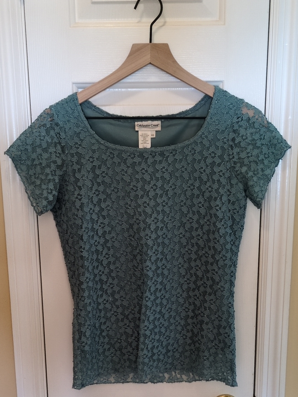 Coldwater Creek Teal Lace Scoop Neck Top